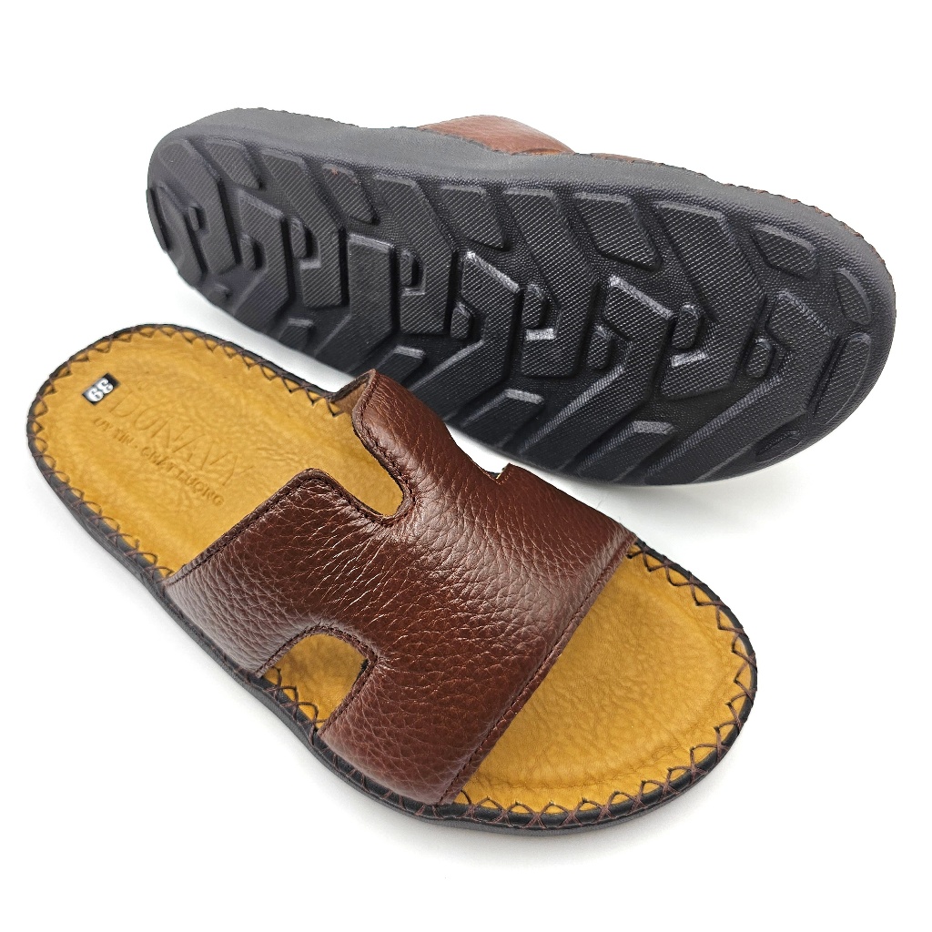 Dép Quai Ngang Nam NDK Da Bò, Quai Kiểu Chữ K Thời Trang, Đế Chống Trơn Trượt N.CKB