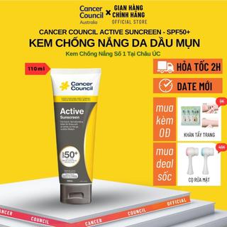 Kem Chống Nắng Cancer Council Active Sunscreen 110ml SPF50+, Cho Da Dầu và Người Chơi Thể Thao, NHÃN ĐEN