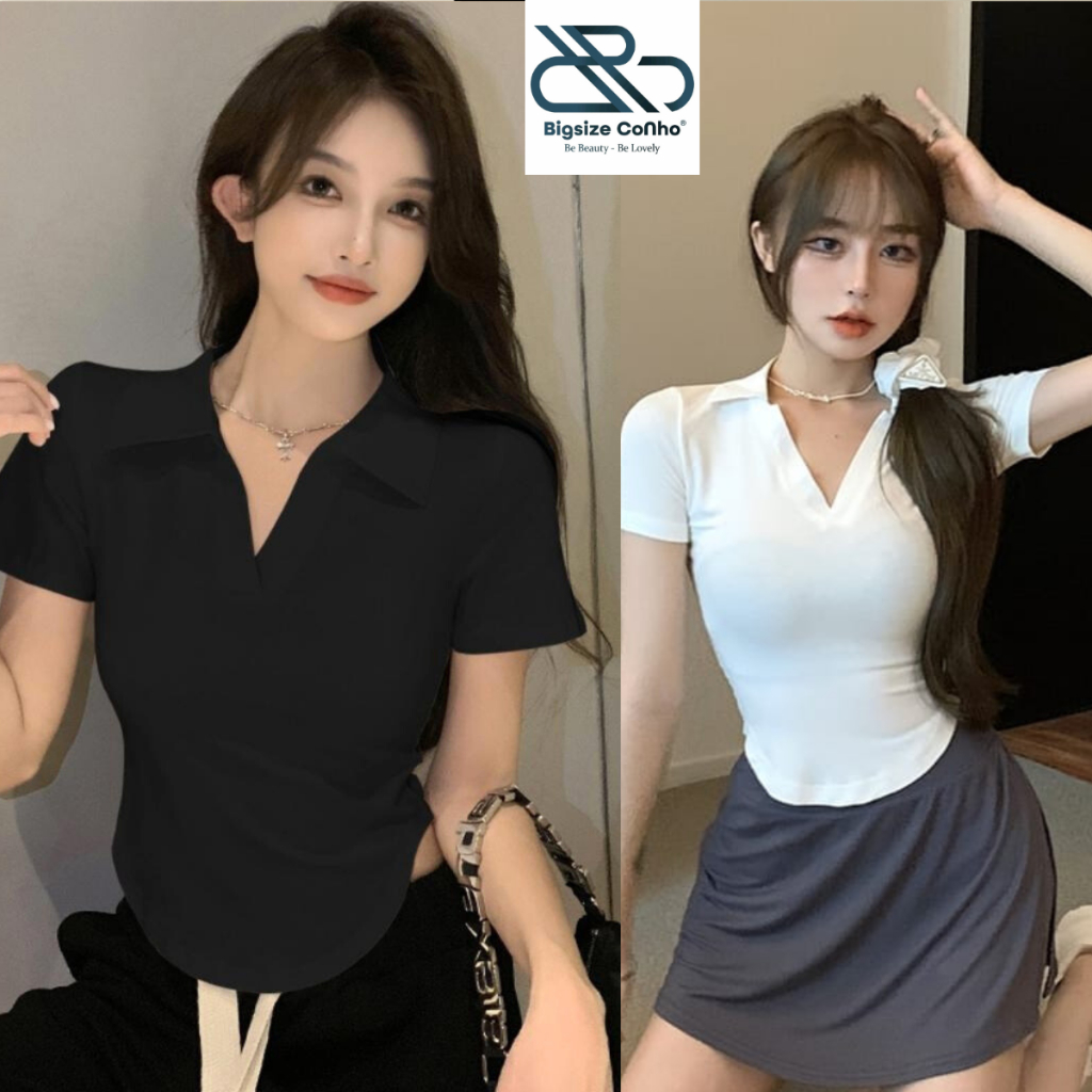 Áo Thun Polo Nữ Bigsize Cô Nhỏ Cổ Bẻ Vạc Bầu Vải Thun Gân Co Giãn Thoải Mái G120