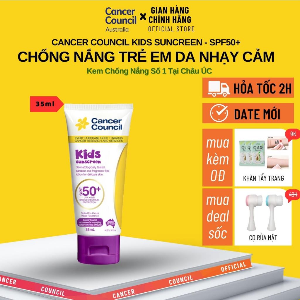 Kem Chống Nắng Cho Trẻ Em Cancer Council Kids Sunscreen SPF50+ UVA-UVB 35ml, Dịu Nhẹ Với Làn Da Nhạy Cảm Của Trẻ Nhỏ
