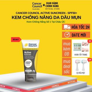 Kem Chống Nắng Cancer Council Active Sunscreen 35ml SPF50+, Cho Da Dầu và Người Chơi Thể Thao, NHÃN ĐEN