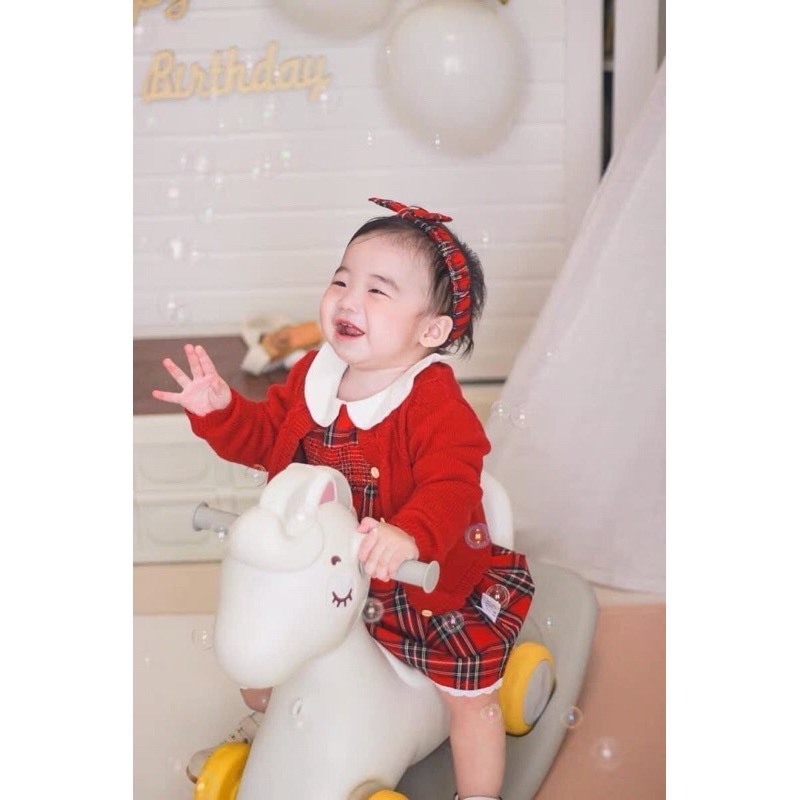 Váy bé gái , sét váy caro đỏ phối áo len vặn thừng cho bé diện noel , lễ tết siêu đáng yêu