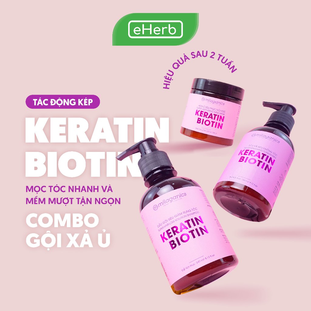 Dầu Gội, Dầu Xả, Kem Ủ Keratin & Biotin Tác Động Kép Mọc Tóc Sau 2 Tuần MILAGANICS