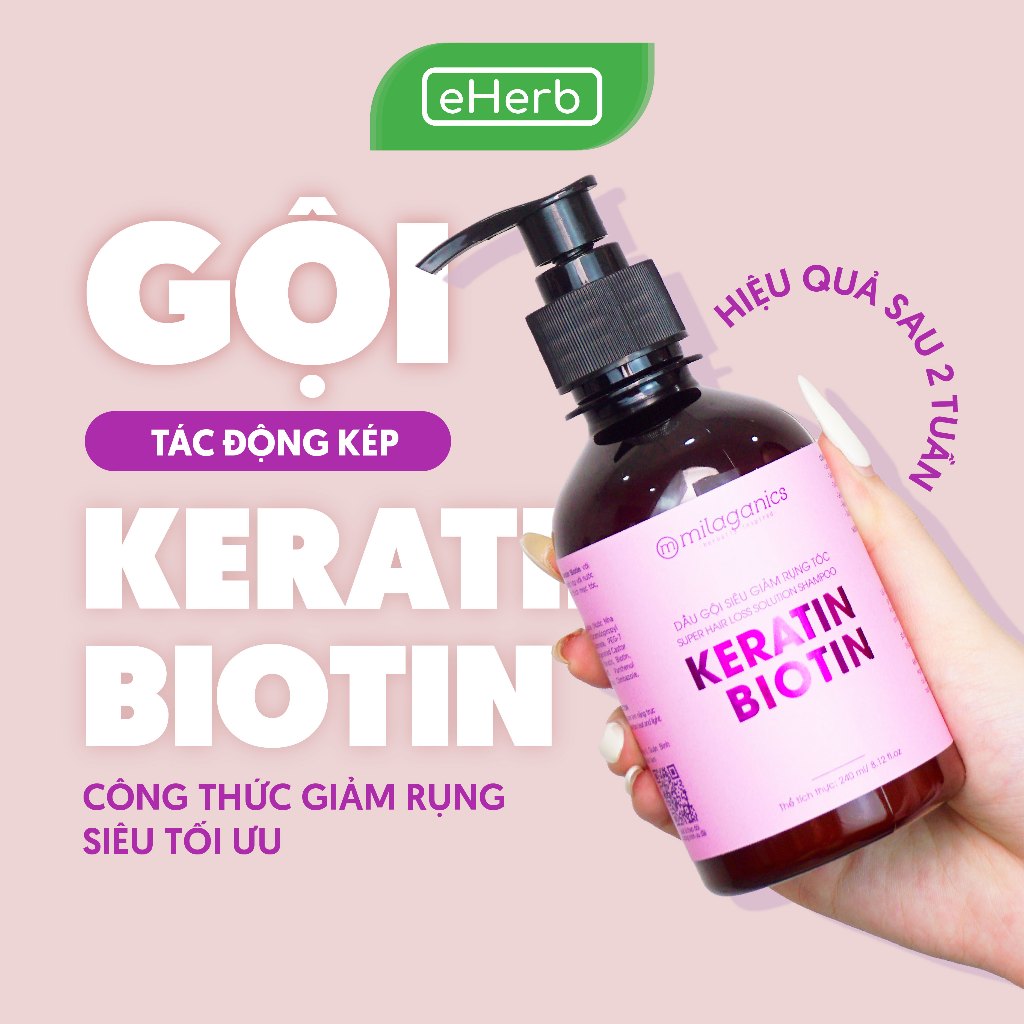 Dầu Gội Mọc Tóc Keratin & Biotin MILAGANICS Công Thức Giảm Rụng Siêu Tối Ưu - Dầu Gội Đầu Ngăn Ngừa Rụng 240ml (Chai)