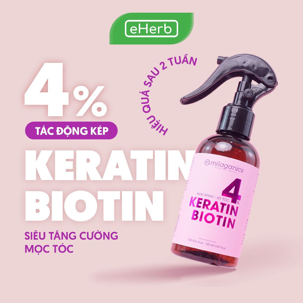 [MUA 1 TẶNG 1] Xịt Dưỡng Tóc Biotin & Keratin 4% MILAGANICS Siêu Tăng Cường Mọc Tóc - Hương Nước Hoa 150ml (Chai)