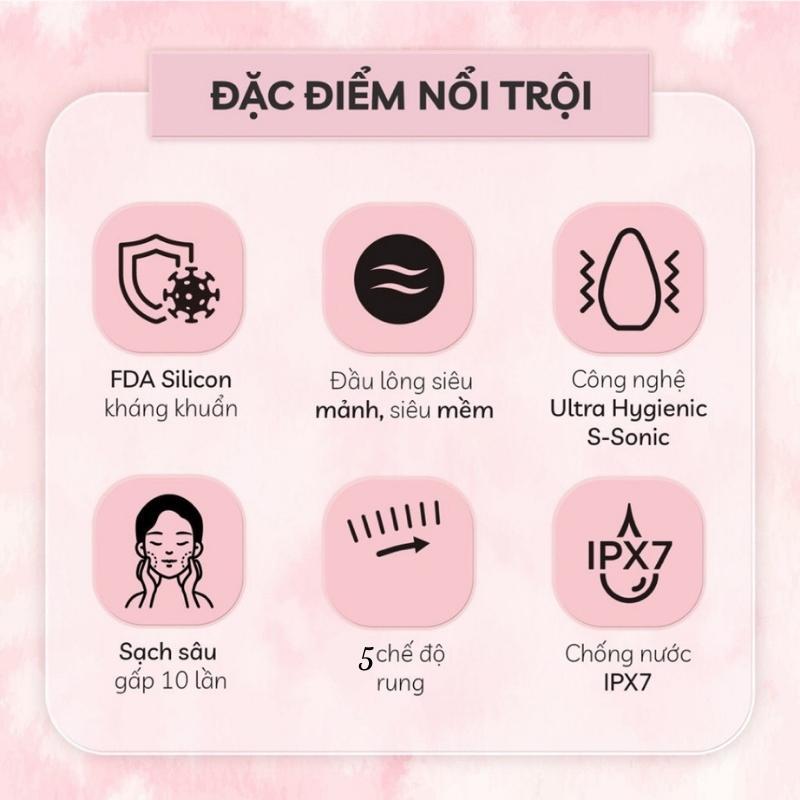 Máy rửa mặt silicon cầm tay đa năng 5 cấp độ, massage mắt giảm nếp nhăn