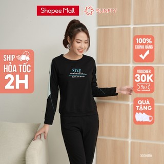 Bộ đồ mặc nhà nữ thể thao cotton sunfly áo tay dài quần dài ss5686