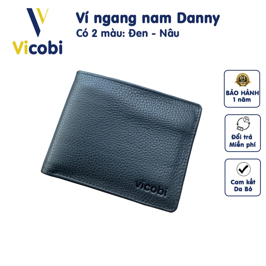 Ví nam ngang da bò Danny Vicobi N4, đựng được các loại giấy tờ tùy thân cũ và mới