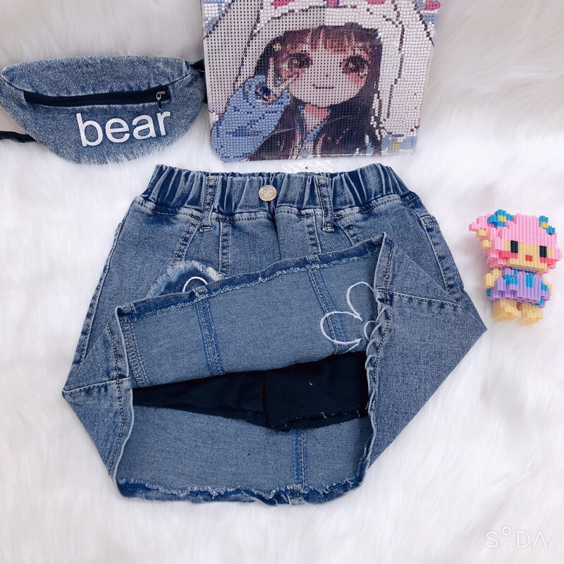 Chân váy jean bé gái , quần Đùi jean giả váy bé gái Có quần lót trong 10-30kg