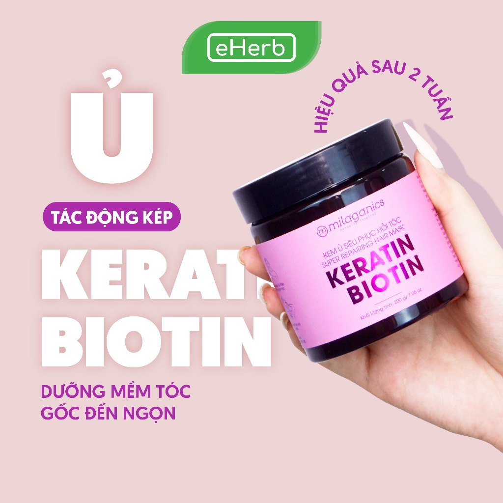 Kem Ủ Tóc Biotin & Keratin Công Thức Phục Hồi Tóc Chuyên Sâu - Dưỡng Tóc Chuẩn Spa MILAGANICS 200gr (Hũ)