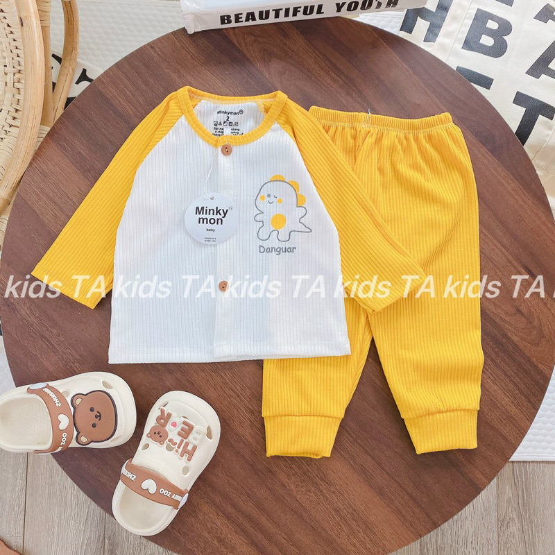 Bộ dài tay cho bé sơ sinh vải thun tăm khuy giữa quần đáp đũng, bộ thu đông bé trai bé gái TAkids