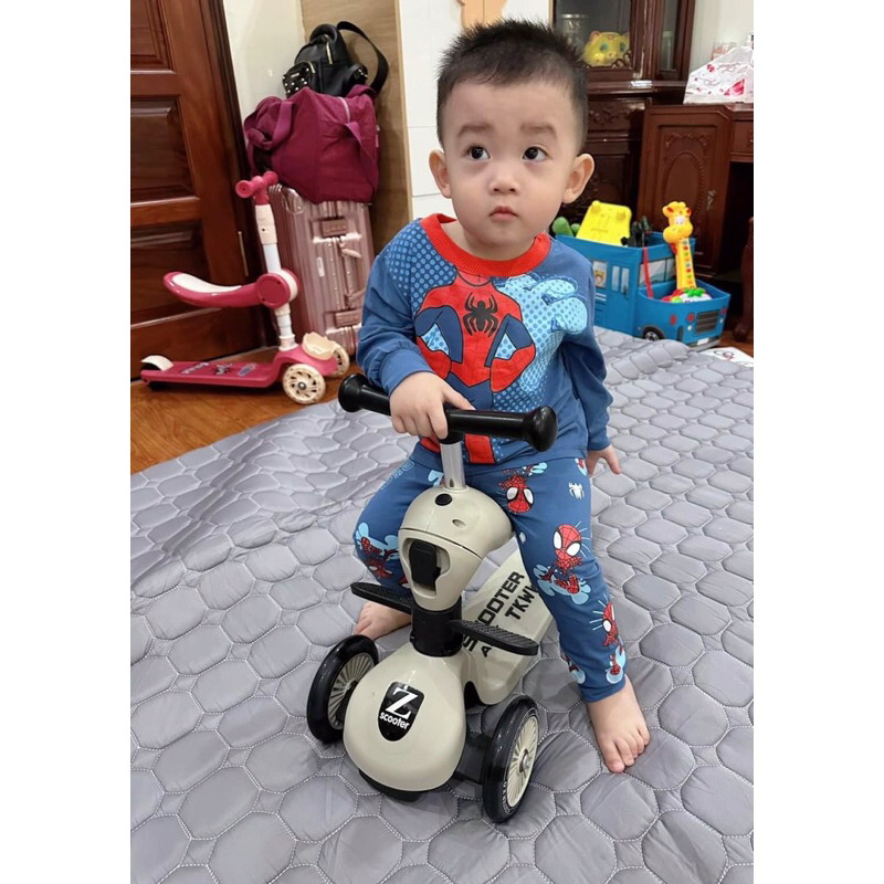 Bộ cotton bozip quần áo siêu nhân bé trai người nhện bộ dài tay thu đông bé trai