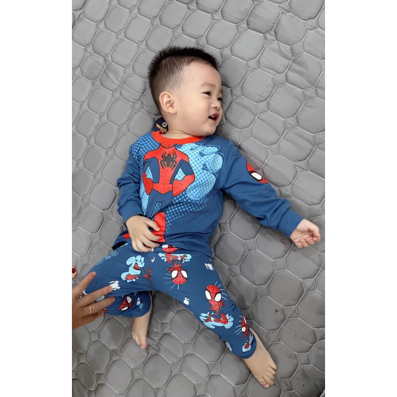 Bộ cotton bozip quần áo siêu nhân bé trai người nhện bộ dài tay thu đông bé trai