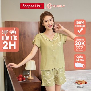 Bộ Đồ Mặc Nhà Nữ Pyjamas Linen SUNFLY Áo Cộc Quần Sooc ST9032