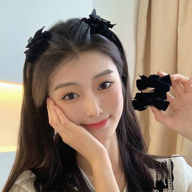 Set 2 Kẹp Tóc Nơ Bằng Nhung Đen Phong Cách Thu Đông Dễ Thương Cho Nữ Phanngoc06