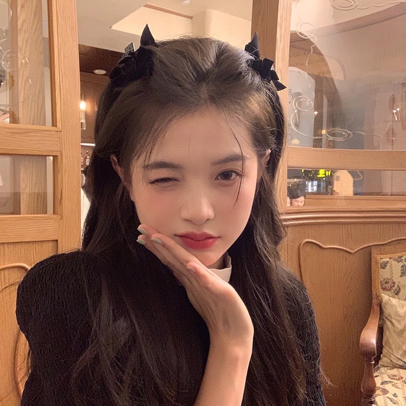 Set 2 Kẹp Tóc Nơ Bằng Nhung Đen Phong Cách Thu Đông Dễ Thương Cho Nữ Phanngoc06