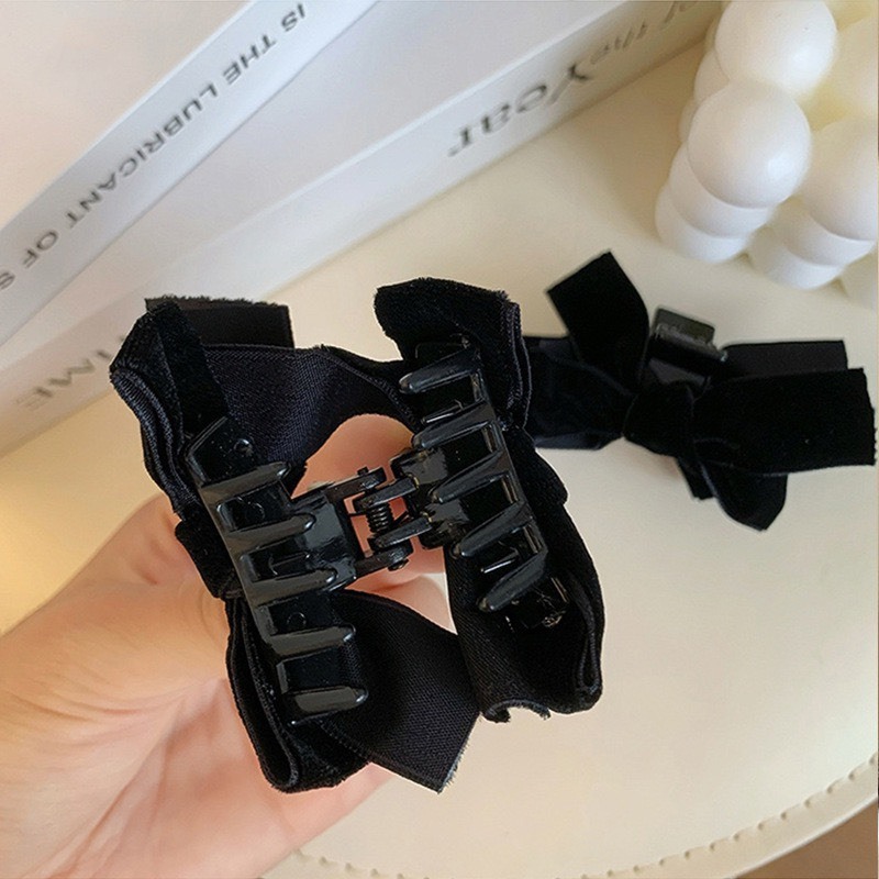 Set 2 Kẹp Tóc Nơ Bằng Nhung Đen Phong Cách Thu Đông Dễ Thương Cho Nữ Phanngoc06