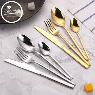 [Có sẵn] Bộ thìa/nĩa inox 304 bàn ăn kiểu âu Cutlery Simply 4 chi tiết (Màu vàng/bạc)