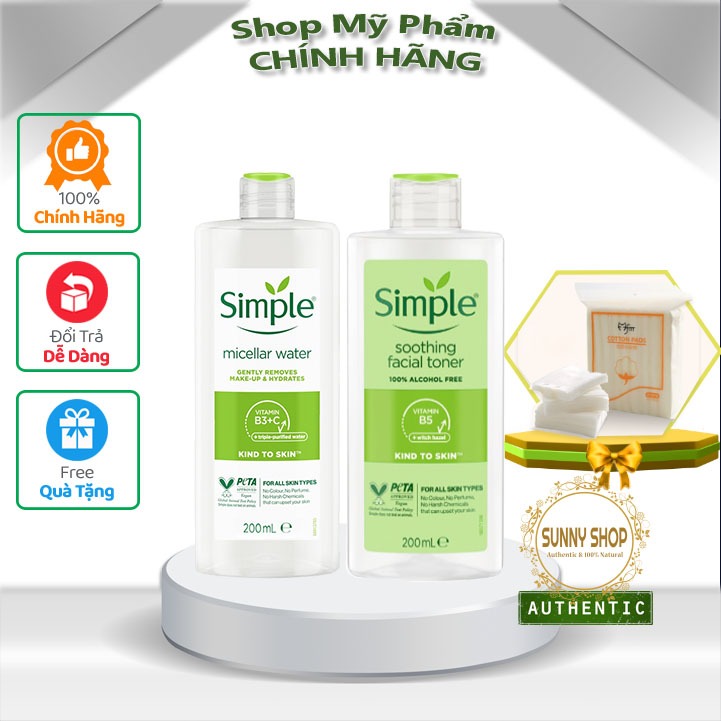 Combo SIMPLE Nước Tẩy Trang Simple + Toner Simple 200ml tem chính hãng