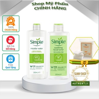 Combo simple nước tẩy trang simple + toner simple 200ml tem chính hãng