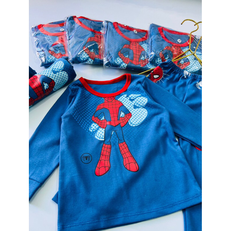 Bộ cotton bozip quần áo siêu nhân bé trai người nhện bộ dài tay thu đông bé trai