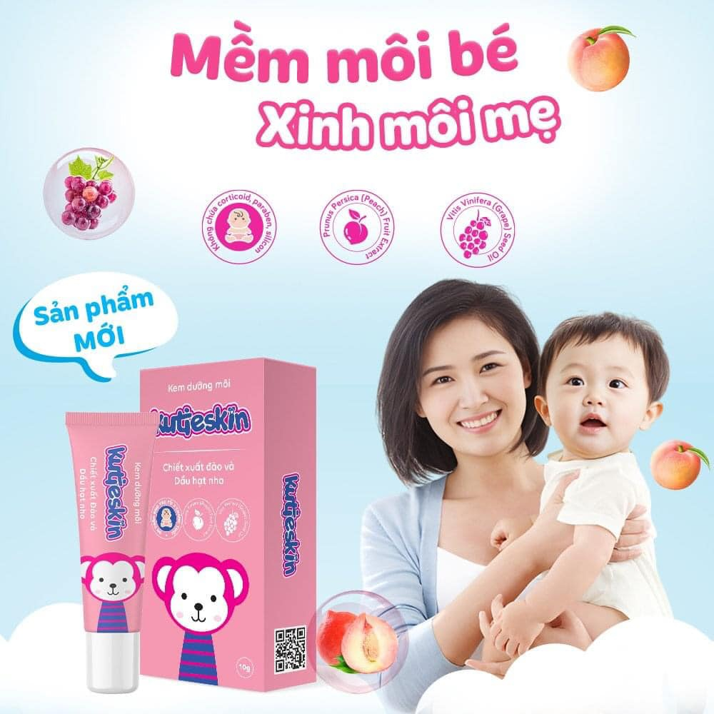 Kem dưỡng môi KUTIESKIN, kem dưỡng môi cho bé, son dưỡng môi cho bé, Giúp làm mềm môi, dưỡng ẩm, an toàn cho bé