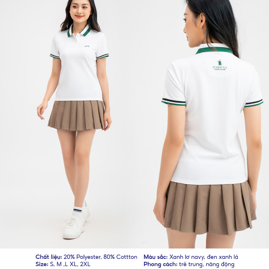Áo thun polo nữ chính hãng cộc tay cổ bẻ vải mềm mại, thông thoáng Polo Nữ Recycle Clean APN6256