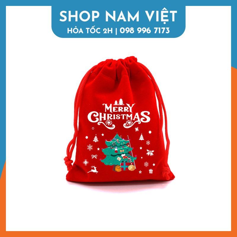Túi Nhung Dây Rút Gói Quà Họa Tiết Giáng Sinh