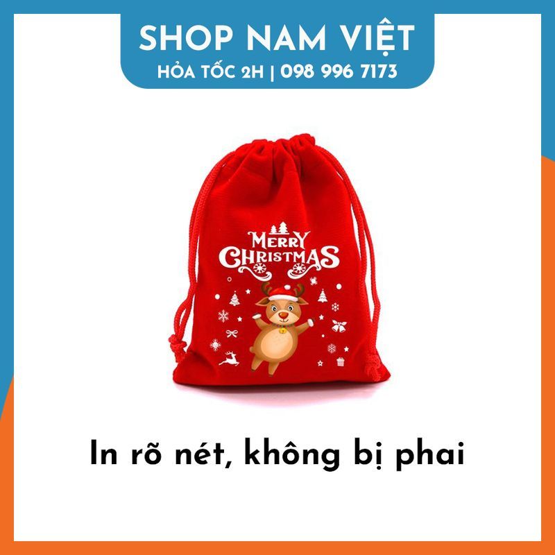 Túi Nhung Dây Rút Gói Quà Họa Tiết Giáng Sinh