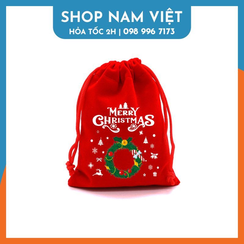 Túi Nhung Dây Rút Gói Quà Họa Tiết Giáng Sinh
