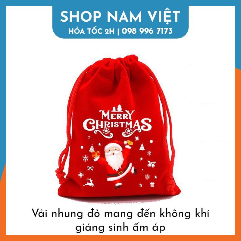 Túi Nhung Dây Rút Gói Quà Họa Tiết Giáng Sinh