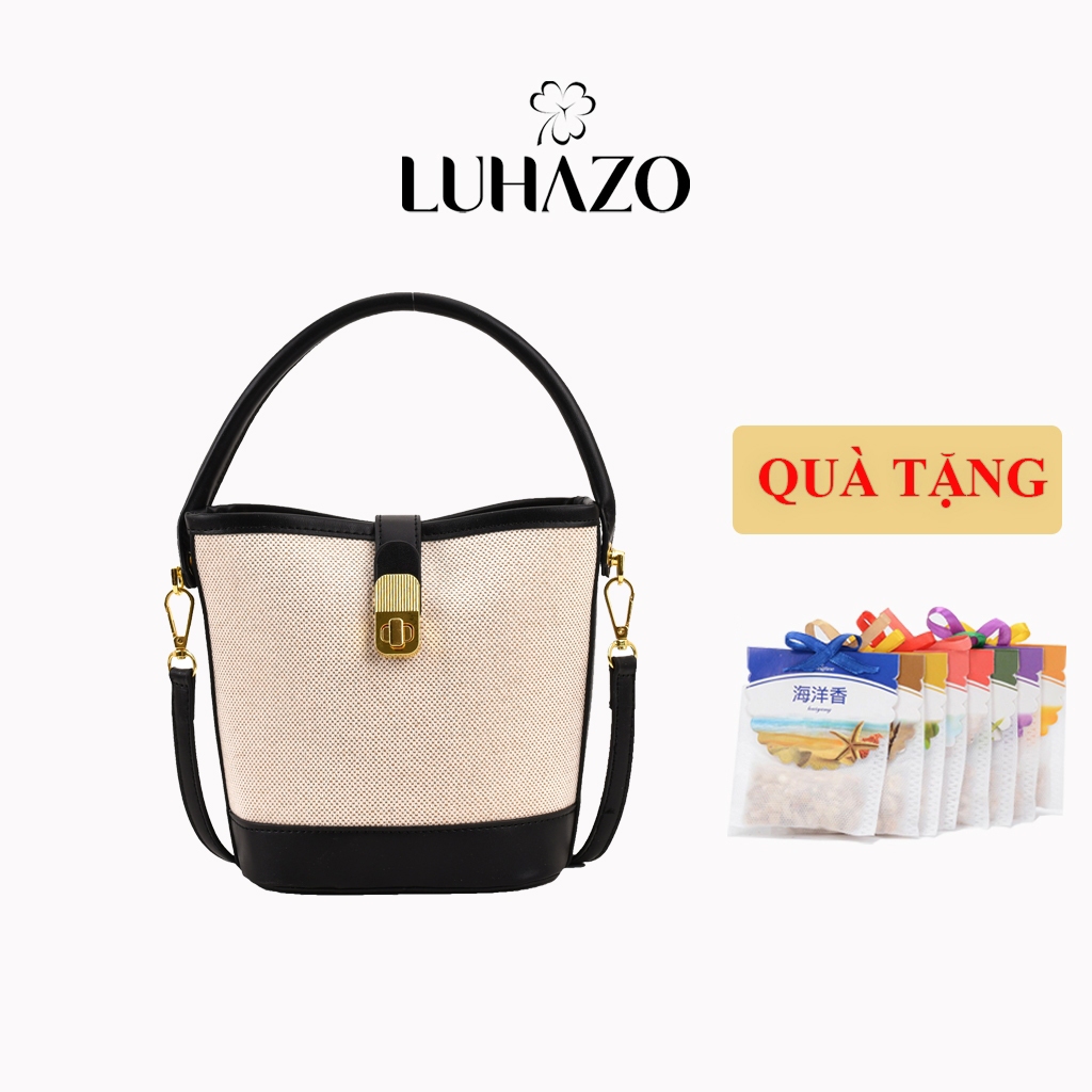 Túi 2 Quai Tiện Lợi LUHAZO Đeo Chéo Xách Tay Có Khóa Kéo Vải Canvas Phối Da Sang Trọng 2339 D-17