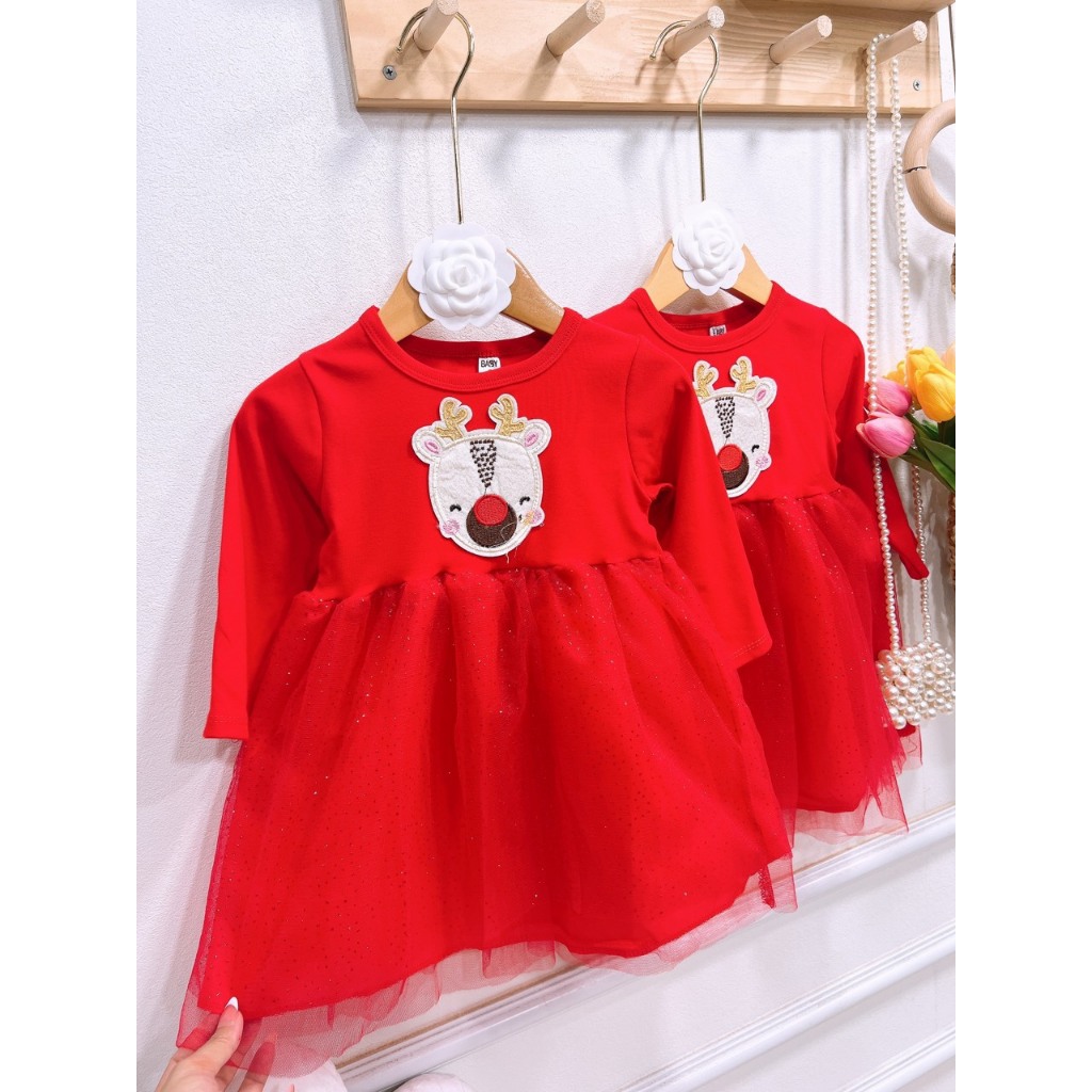 Váy noel tuần lộc dài tay cho bé gái 7-22kg