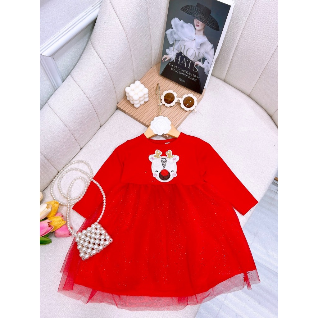 Váy noel tuần lộc dài tay cho bé gái 7-22kg