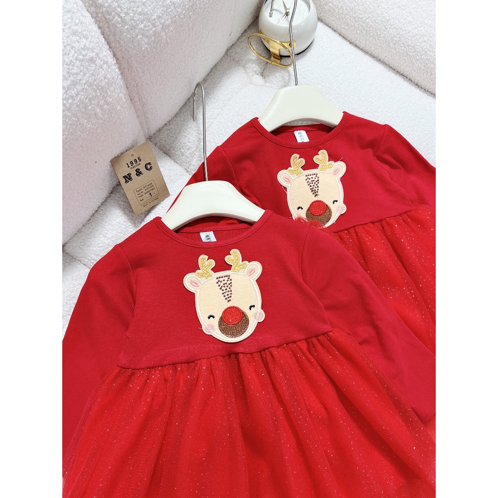 Váy noel tuần lộc dài tay cho bé gái 7-22kg