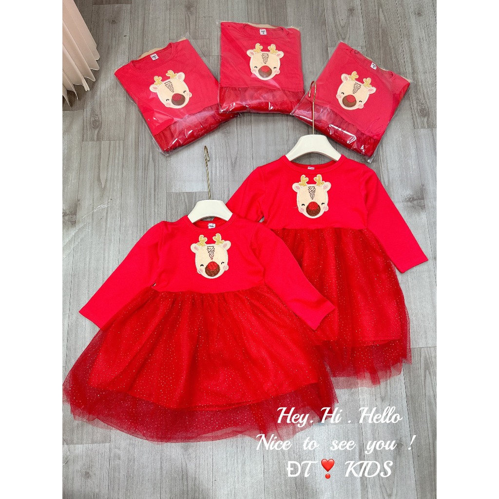 Váy noel tuần lộc dài tay cho bé gái 7-22kg