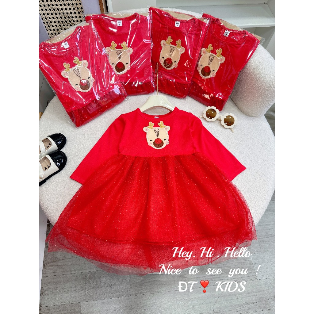 Váy noel tuần lộc dài tay cho bé gái 7-22kg