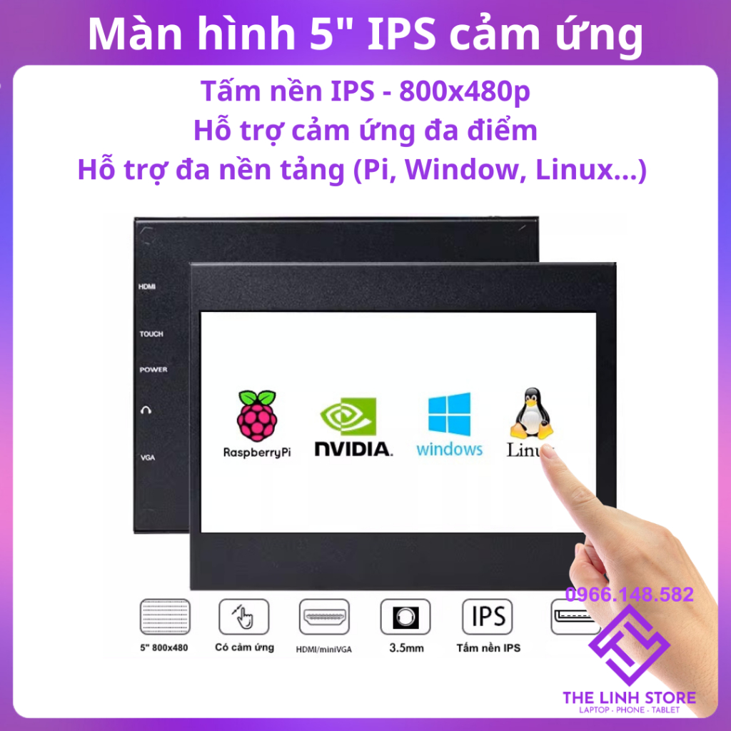 Màn hình 5 inch IPS hỗ trợ cảm ứng cho Raspberry Pi Window - Màn phụ 5 inch | BigBuy360 - bigbuy360.vn