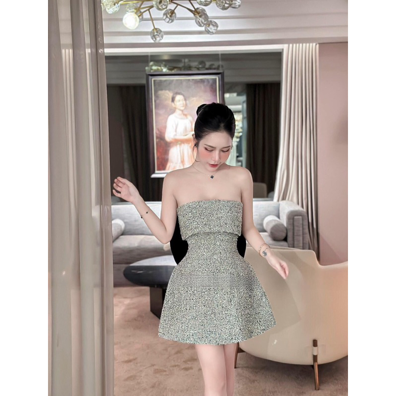 👗 ĐẦM XOÈ BỐ CÚP NGỰC PHỐI NƠ NHUNG