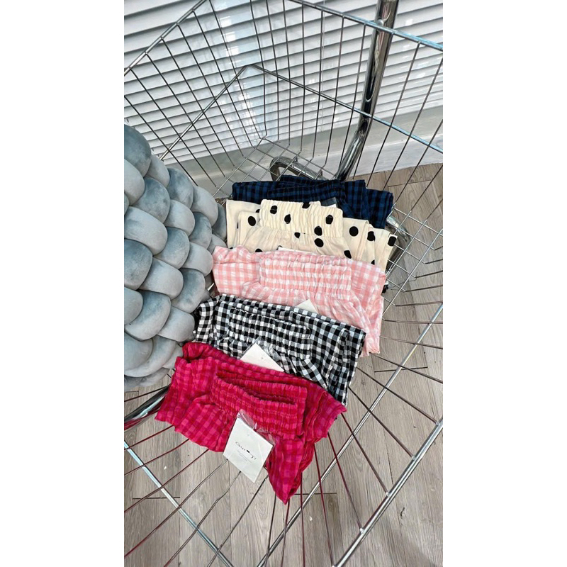 Quần baggy lưng cao chất liệu đũi thô mềm mịn thấm hút mồ hôi hoạt tiết kẻ kiểu dáng basic có túi 2 bên lên form chuẩn