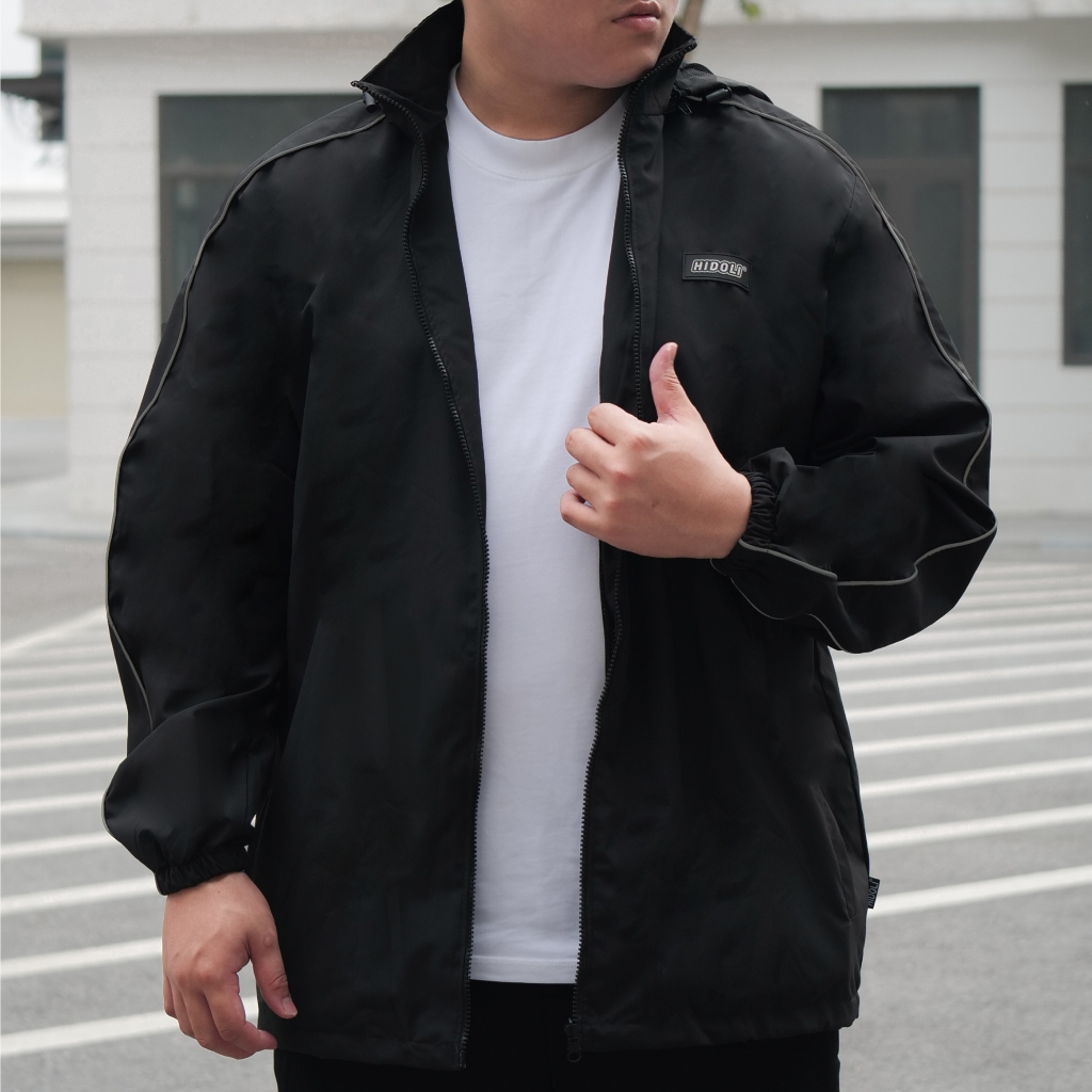 Áo khoác gió bigsize nam nữ 2 lớp kẻ line phản quang BS COUTURE tráng bạc chống nước, đủ size từ 55-150kg