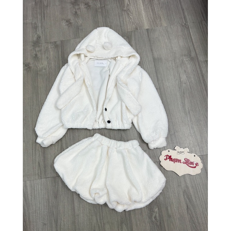 Set áo choàng gấu+ quần short bí lông