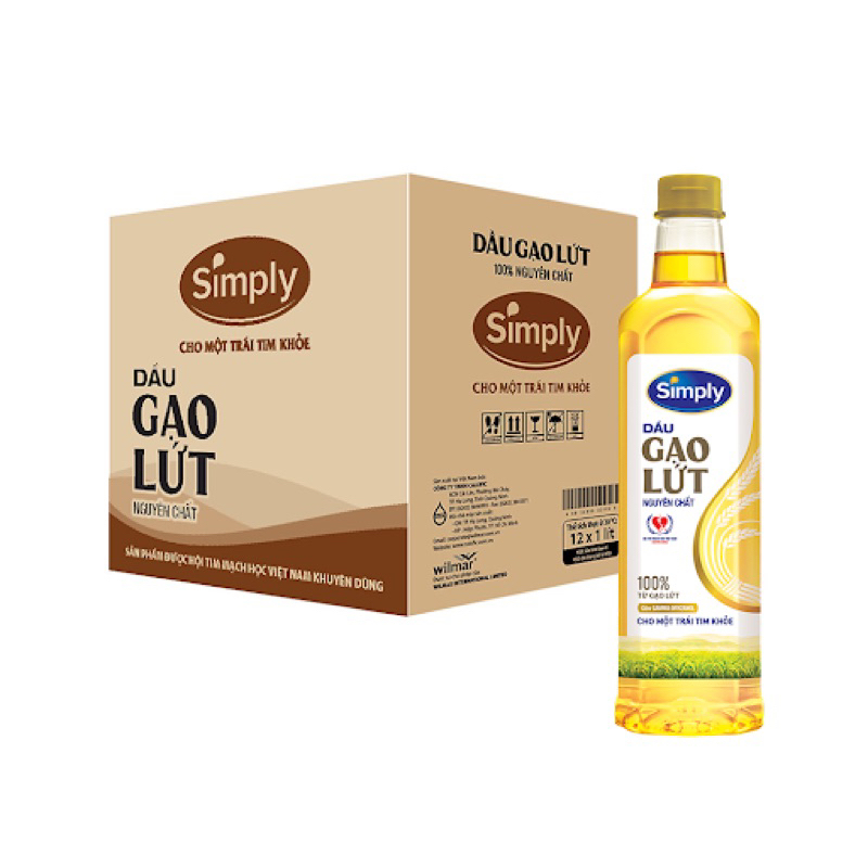 Dầu gạo lức Simply chai 1 lít .Cho một trái tim khỏe