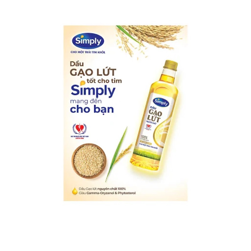 Dầu gạo lức Simply chai 1 lít .Cho một trái tim khỏe