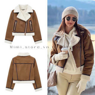 (SẴN) Áo khoác ZR nữ da lộn dáng lửng lót lông cừu siêu đẹp, siêu ấm (Ảnh thật chụp tại shop)