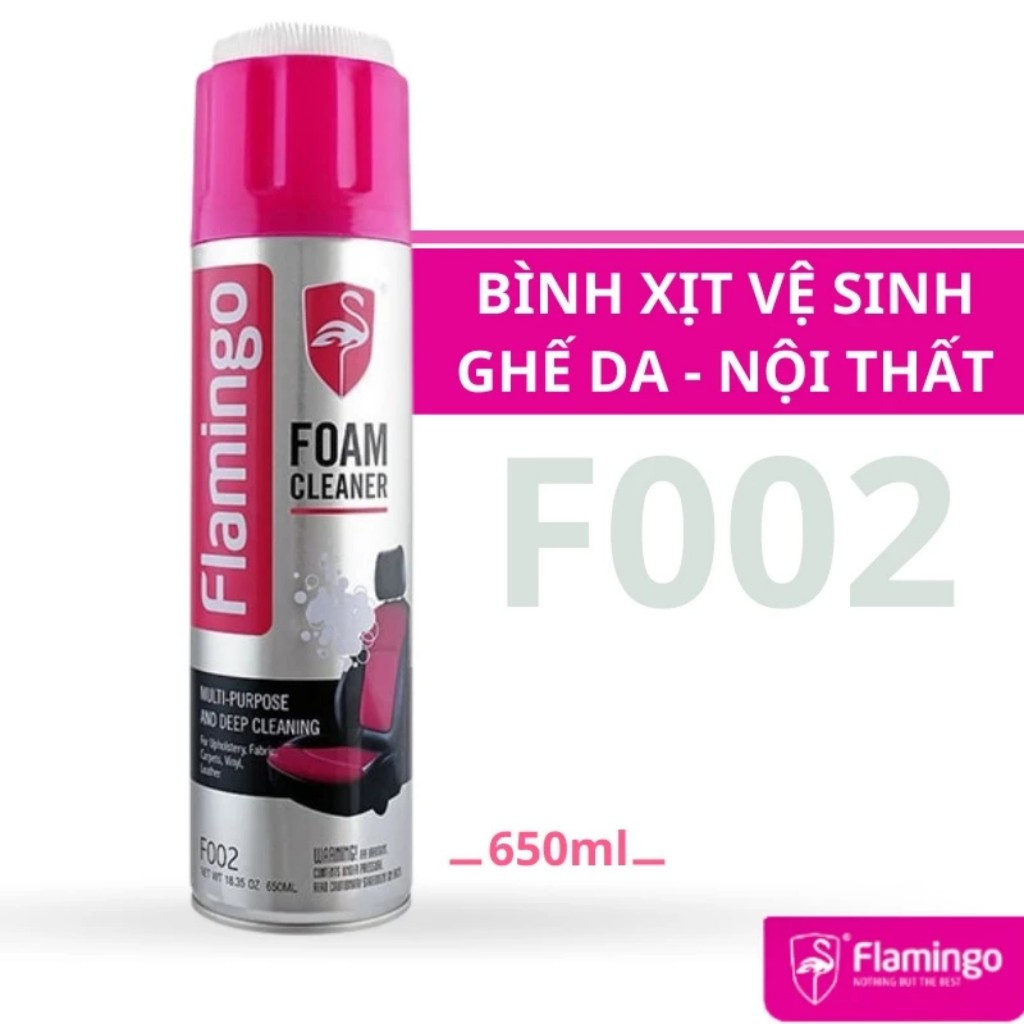 Bình xịt bọt Vệ Sinh Ghế Da Nội Thất Xe Ô Tô Chính Hãng Flamingo F002 ( tặng 1 khăn vàng xám 30*30 )