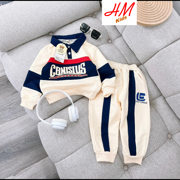 Bộ cổ bẻ công tử HM KIDS chất da cá cho bé trai 12-26kg