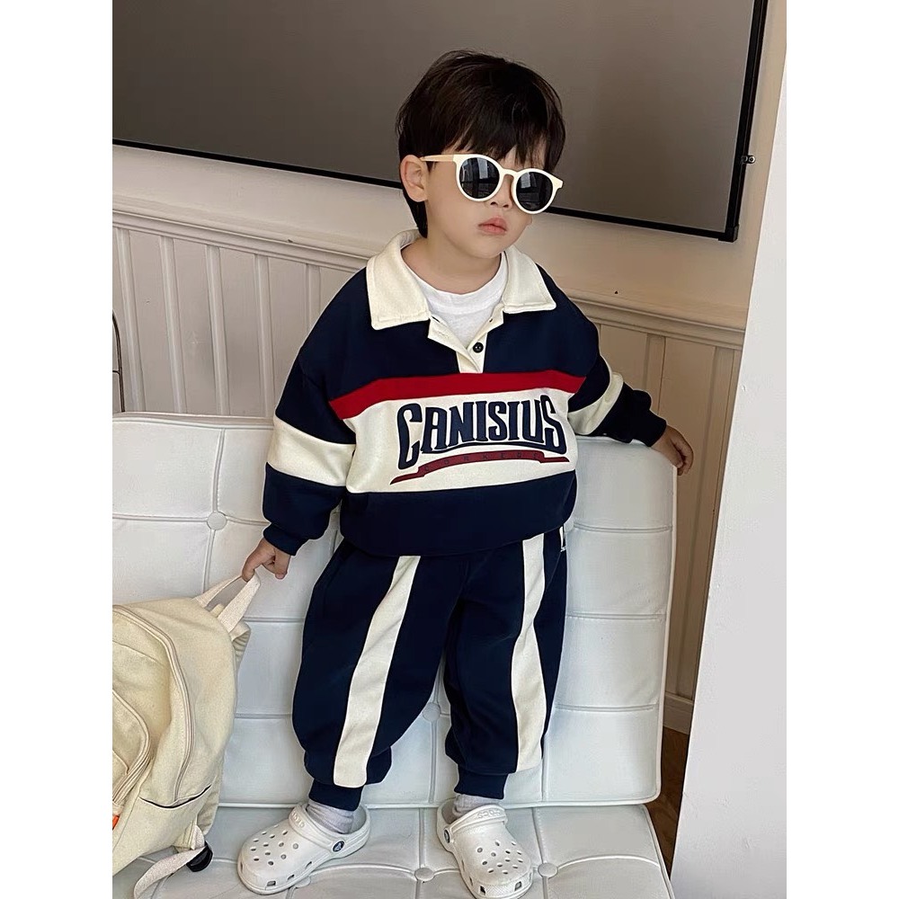 Bộ cổ bẻ công tử HM KIDS chất da cá cho bé trai 12-26kg