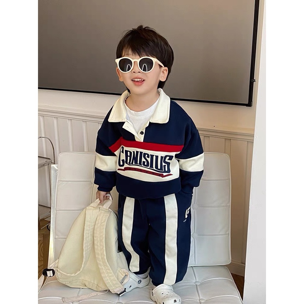 Bộ cổ bẻ công tử HM KIDS chất da cá cho bé trai 12-26kg