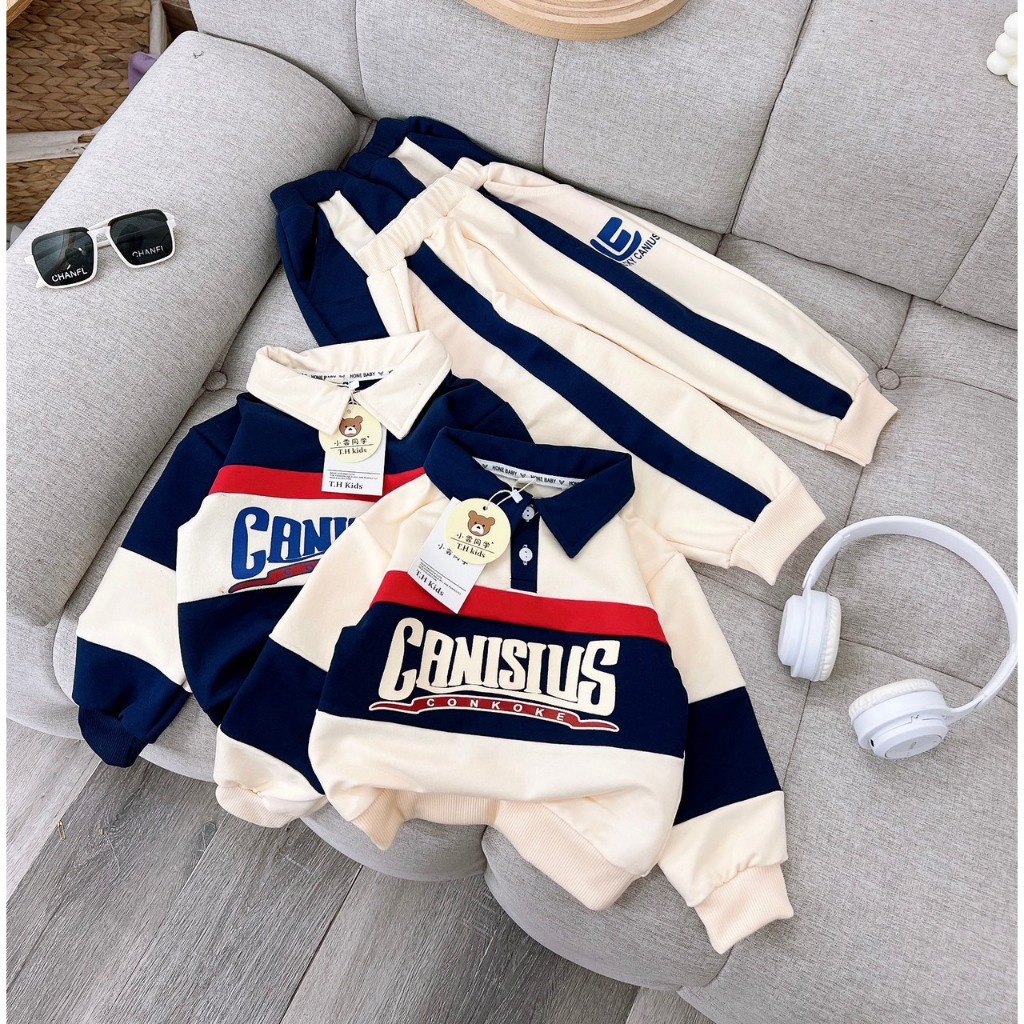 Bộ cổ bẻ công tử HM KIDS chất da cá cho bé trai 12-26kg